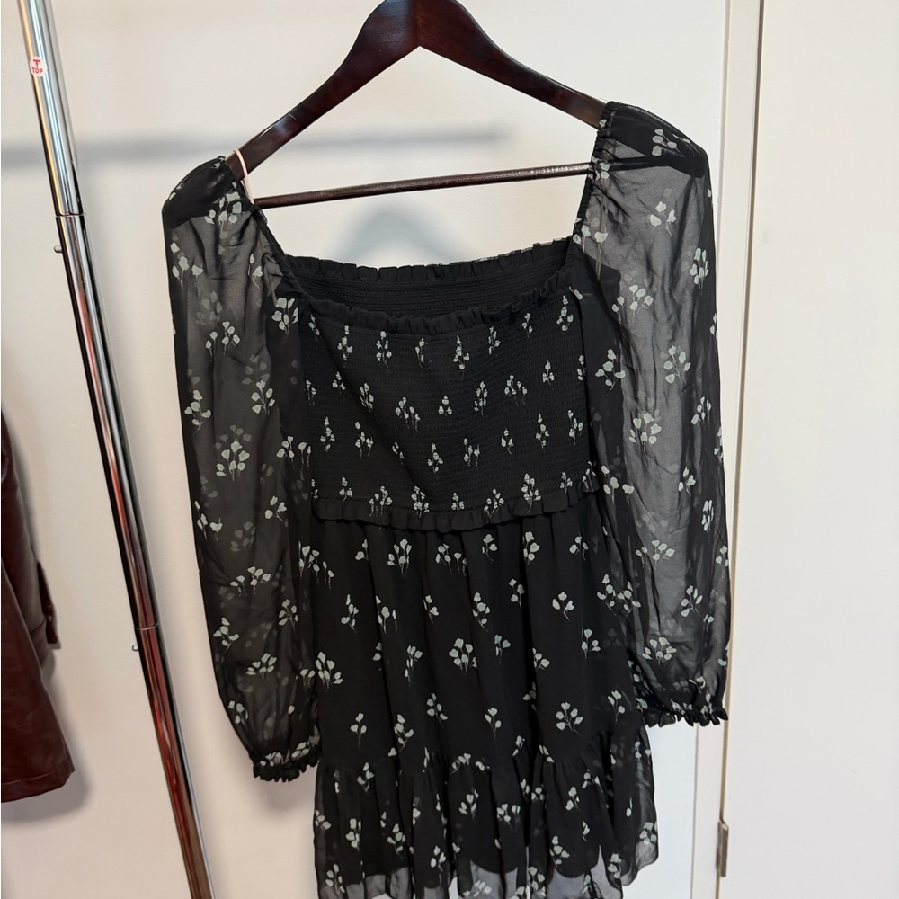 Wilfred Black Dress with Floral Accents- Aritzia size small